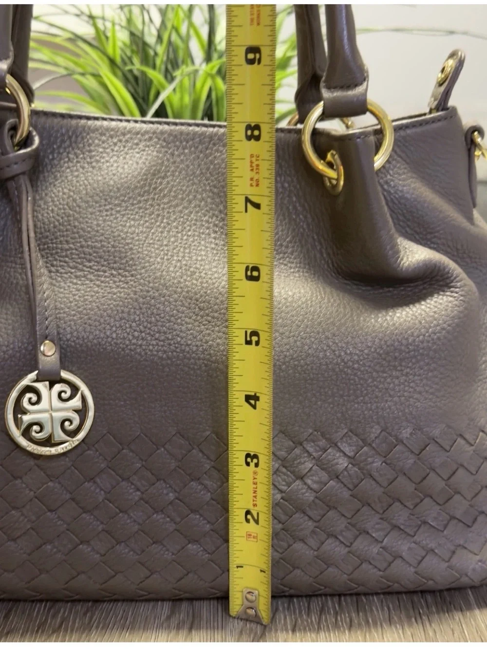 Pierre Cardin Pebbled Leather Satchel Bag Deep Taupe Gold Hardware - Top Handle